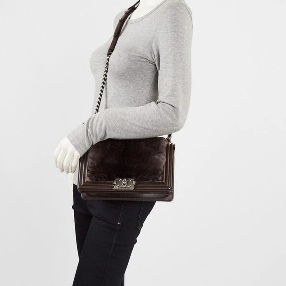Chanel Brown Orlyag and Leather Medium Boy Bag - Picture 1 of 11